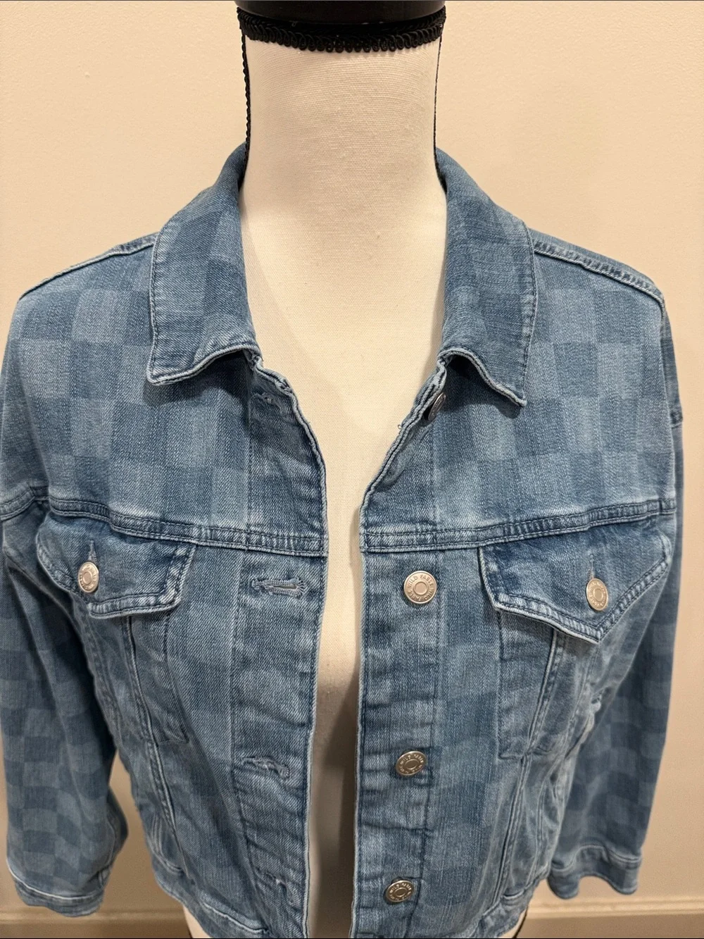 Wild Fable Light Blue Checkered Denim Jacket Size Medium